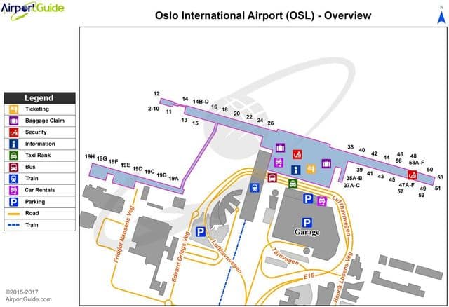 Mapa de la terminal del aeropuerto de Oslo