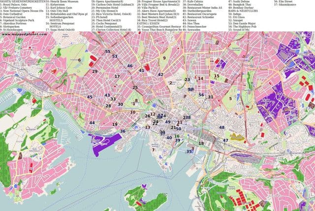 Mapa de lugares de interés de Oslo