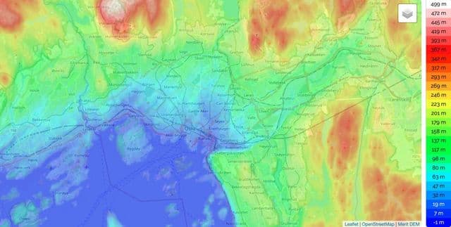 Mapa de elevación de Oslo