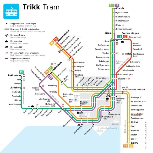 Mapa de las estaciones de tranvía de Oslo