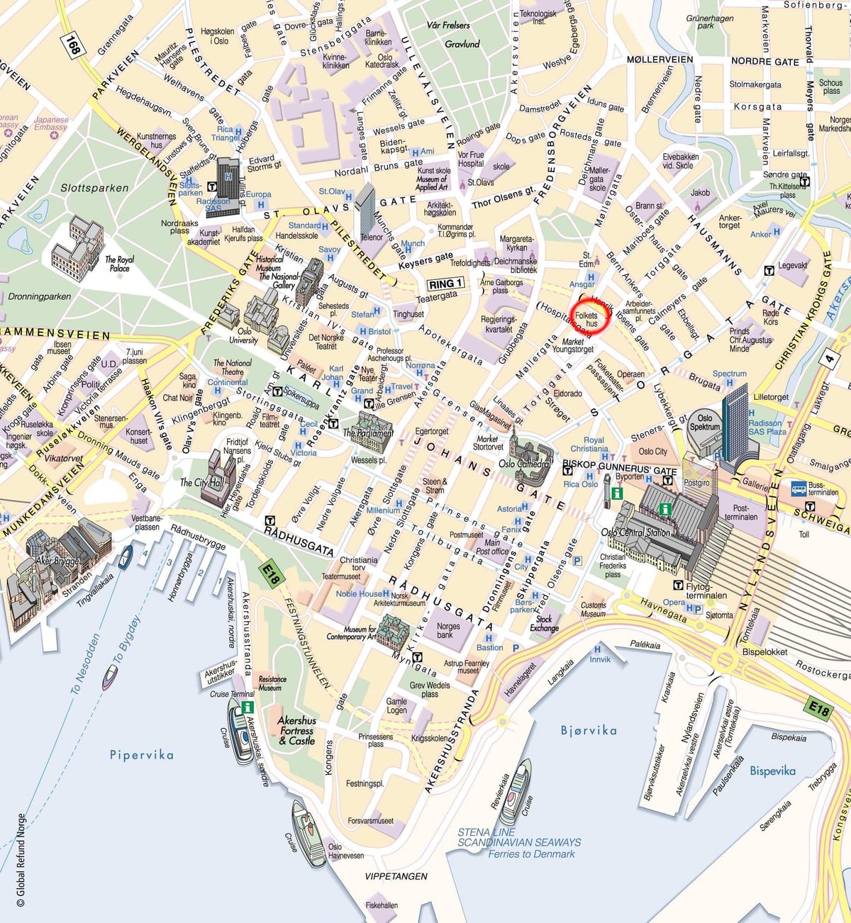 Mapa de las visitas a pie de Oslo