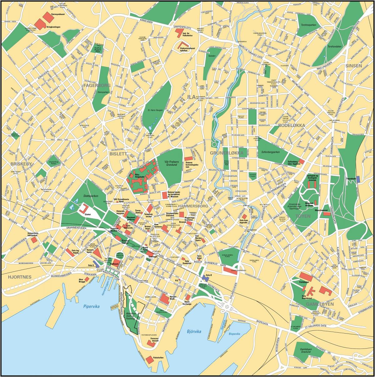 Mapa de las visitas a pie de Oslo