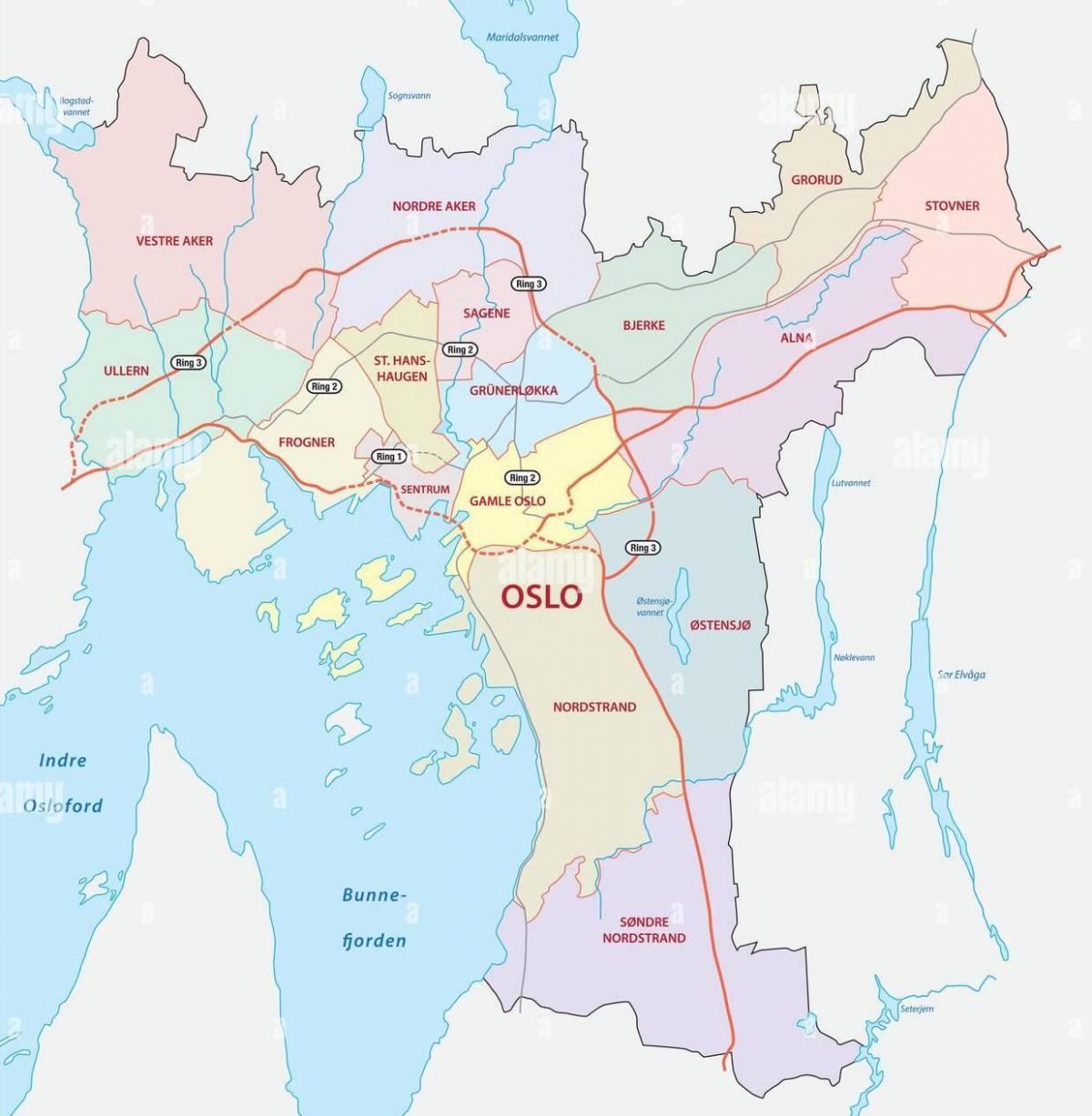 Mapa de los barrios de Oslo